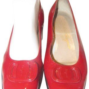 Salvatore Ferragamo Red Patent Leather With An Extra Large Vara Accent
